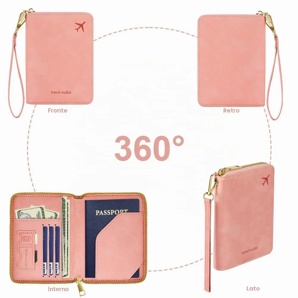 AOOSU Porta Passaporto con Blocco RFID Portafoglio da Viaggio Rosa - immagine 7
