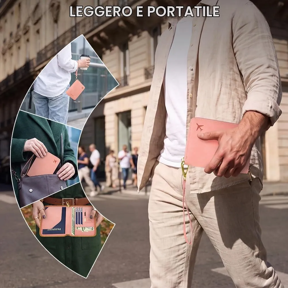 AOOSU Porta Passaporto con Blocco RFID Portafoglio da Viaggio Rosa - immagine 8