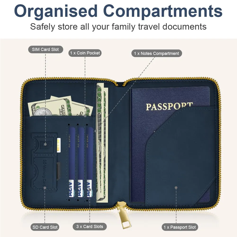 AOOSU Porta Passaporto con Blocco RFID Portafoglio da Viaggio Blu Scuro - immagine 5