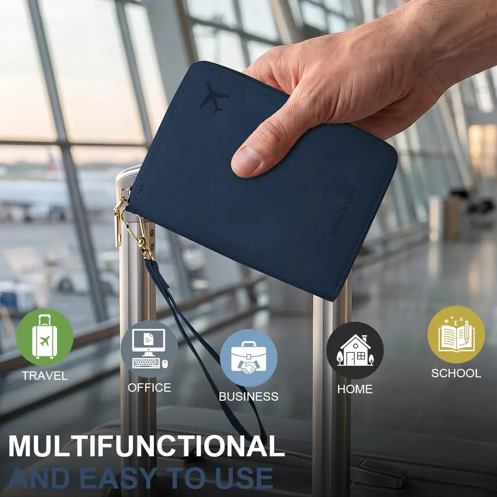 AOOSU Porta Passaporto con Blocco RFID Portafoglio da Viaggio Blu Scuro - immagine 6