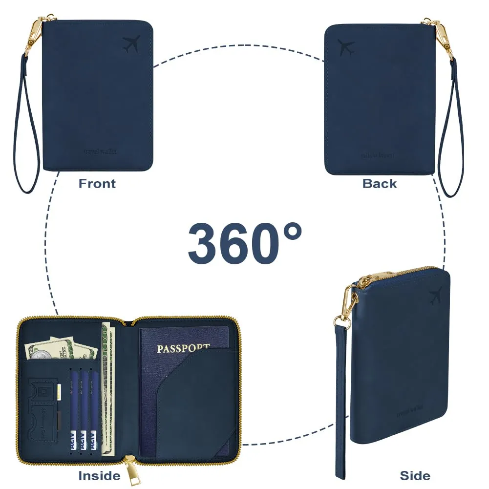 AOOSU Porta Passaporto con Blocco RFID Portafoglio da Viaggio Blu Scuro - immagine 7