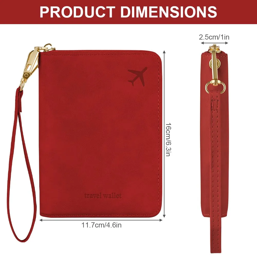 AOOSU Porta Passaporto con Blocco RFID Portafoglio da Viaggio Rosso - immagine 2