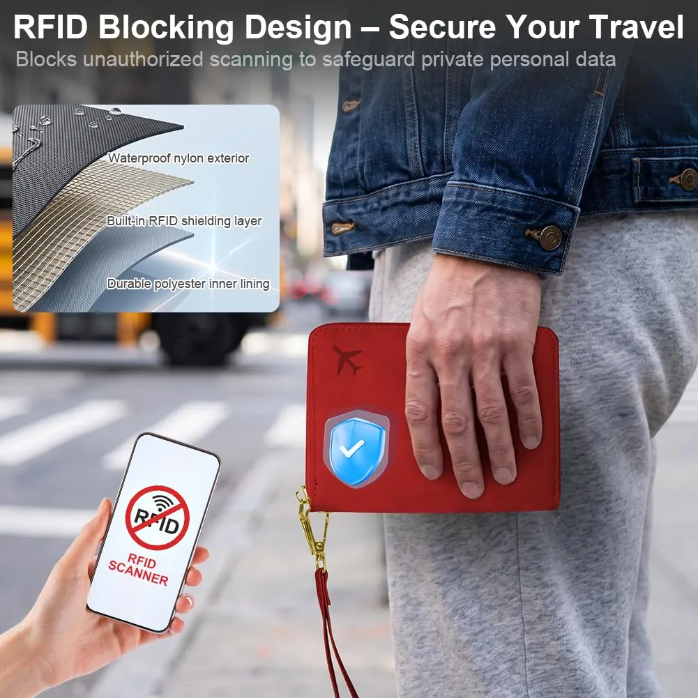 AOOSU Porta Passaporto con Blocco RFID Portafoglio da Viaggio Rosso - immagine 4