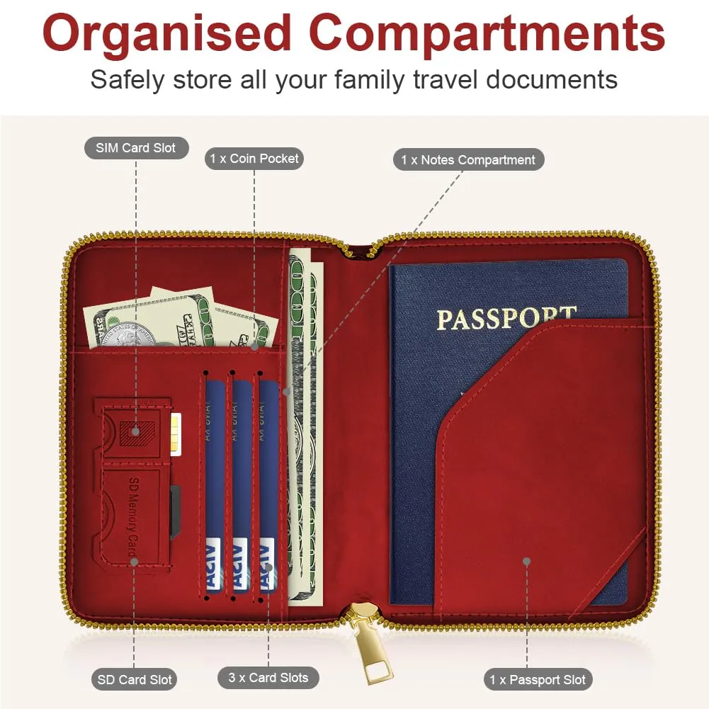 AOOSU Porta Passaporto con Blocco RFID Portafoglio da Viaggio Rosso - immagine 5