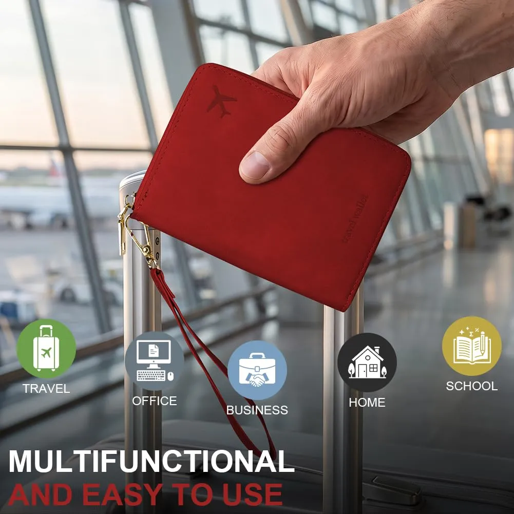 AOOSU Porta Passaporto con Blocco RFID Portafoglio da Viaggio Rosso - immagine 6