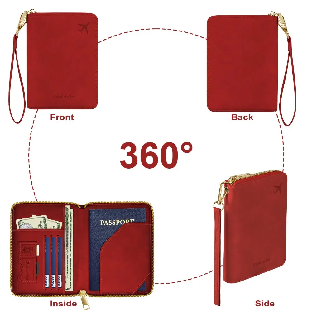 AOOSU Porta Passaporto con Blocco RFID Portafoglio da Viaggio Rosso - immagine 7