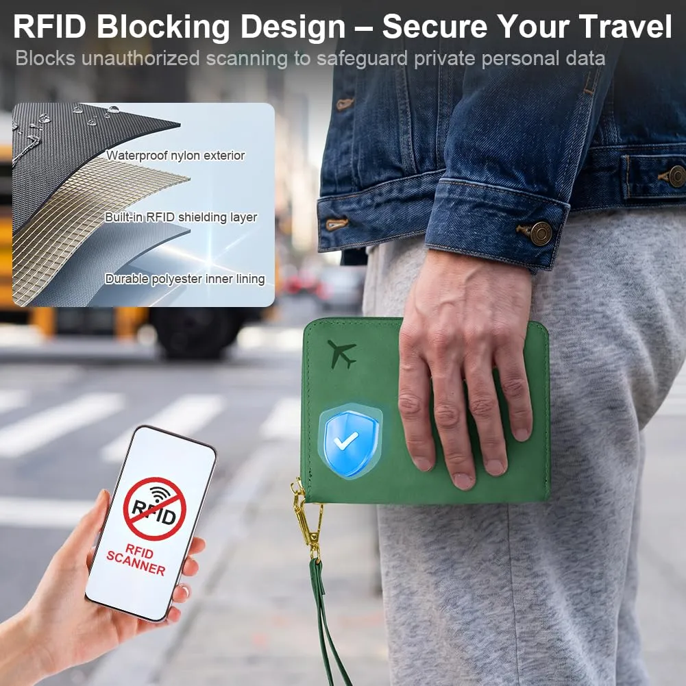 AOOSU Porta Passaporto con Blocco RFID Portafoglio da Viaggio Verde - immagine 4
