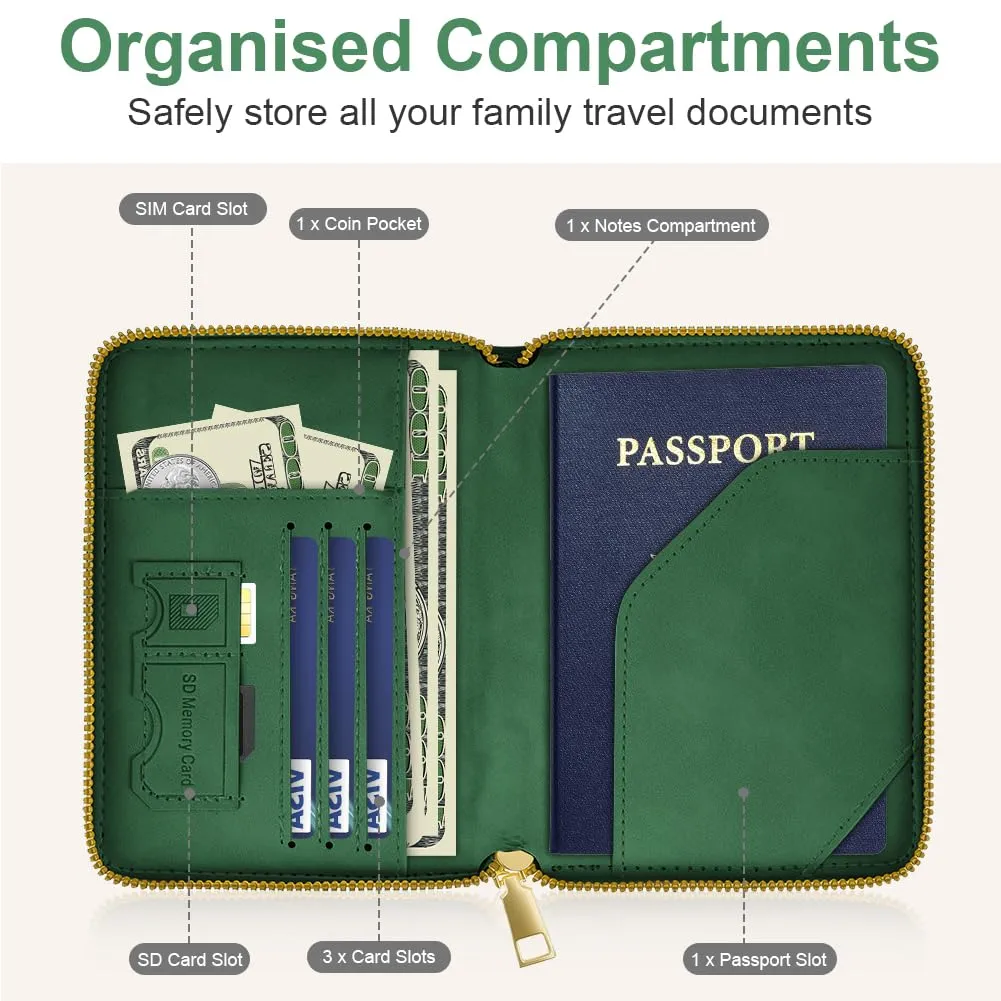 AOOSU Porta Passaporto con Blocco RFID Portafoglio da Viaggio Verde - immagine 5