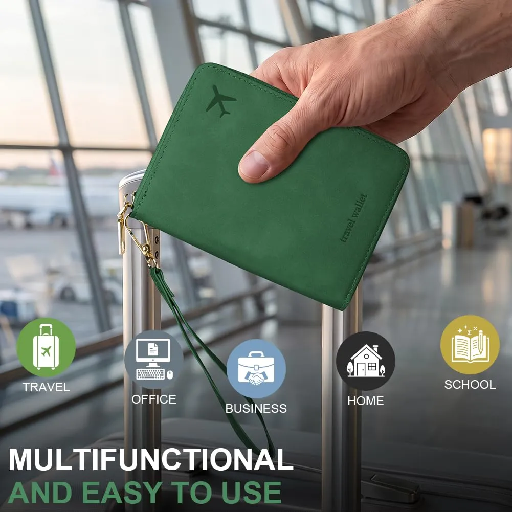 AOOSU Porta Passaporto con Blocco RFID Portafoglio da Viaggio Verde - immagine 6