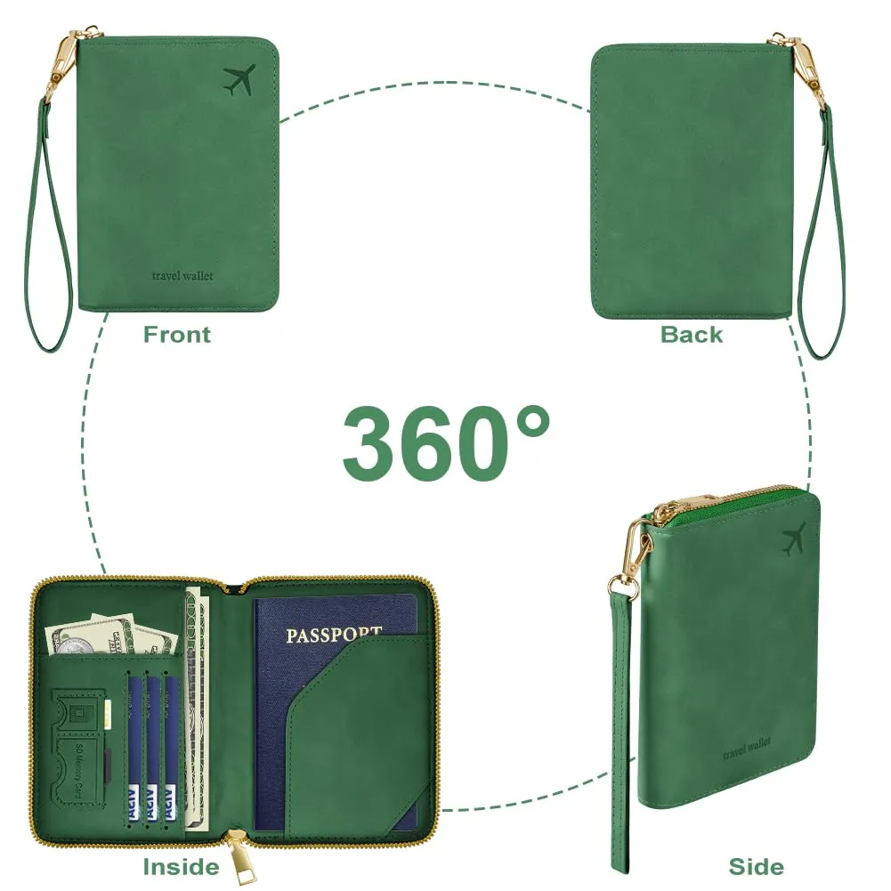 AOOSU Porta Passaporto con Blocco RFID Portafoglio da Viaggio Verde - immagine 7