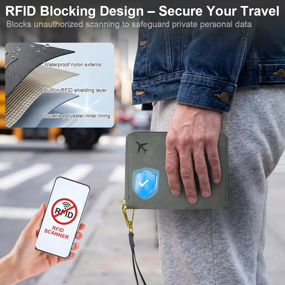 AOOSU Porta Passaporto con Blocco RFID Portafoglio da Viaggio Grigio - immagine 4