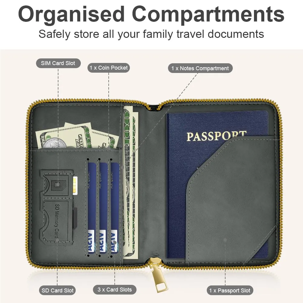 AOOSU Porta Passaporto con Blocco RFID Portafoglio da Viaggio Grigio - immagine 5