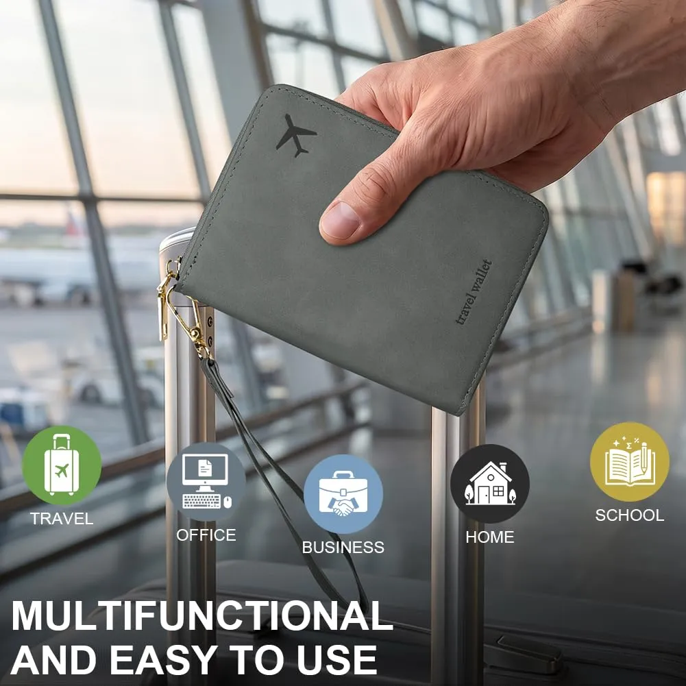 AOOSU Porta Passaporto con Blocco RFID Portafoglio da Viaggio Grigio - immagine 6