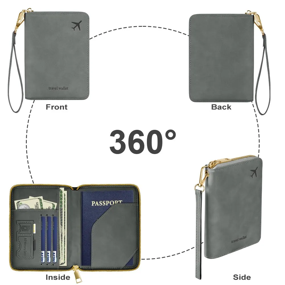 AOOSU Porta Passaporto con Blocco RFID Portafoglio da Viaggio Grigio - immagine 7