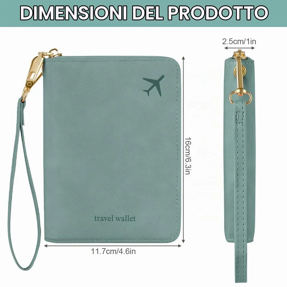 AOOSU Porta Passaporto con Blocco RFID Portafoglio da Viaggio Blu Chiaro - immagine 2