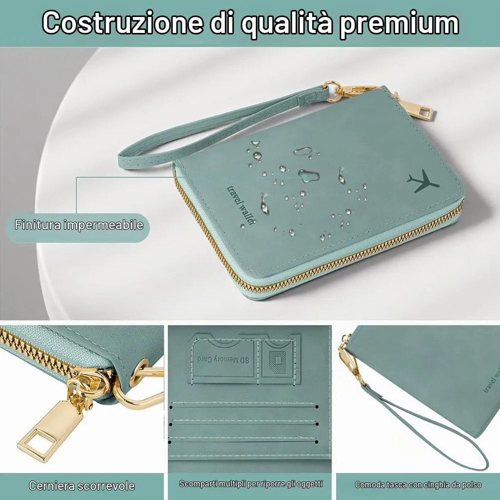AOOSU Porta Passaporto con Blocco RFID Portafoglio da Viaggio Blu Chiaro - immagine 3