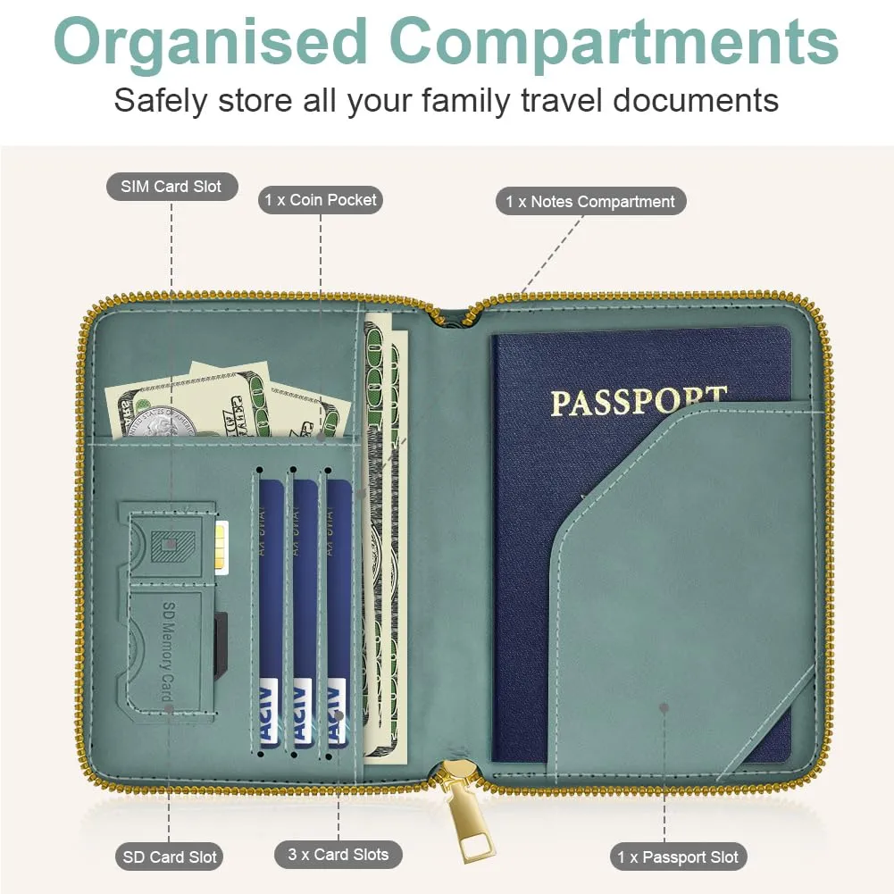 AOOSU Porta Passaporto con Blocco RFID Portafoglio da Viaggio Blu Chiaro - immagine 5