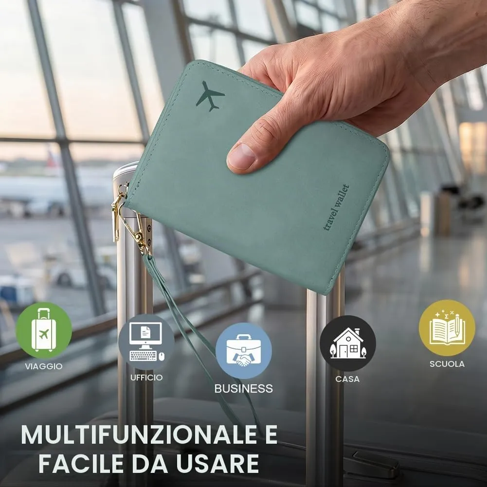 AOOSU Porta Passaporto con Blocco RFID Portafoglio da Viaggio Blu Chiaro - immagine 6