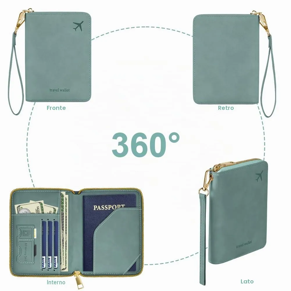 AOOSU Porta Passaporto con Blocco RFID Portafoglio da Viaggio Blu Chiaro - immagine 7