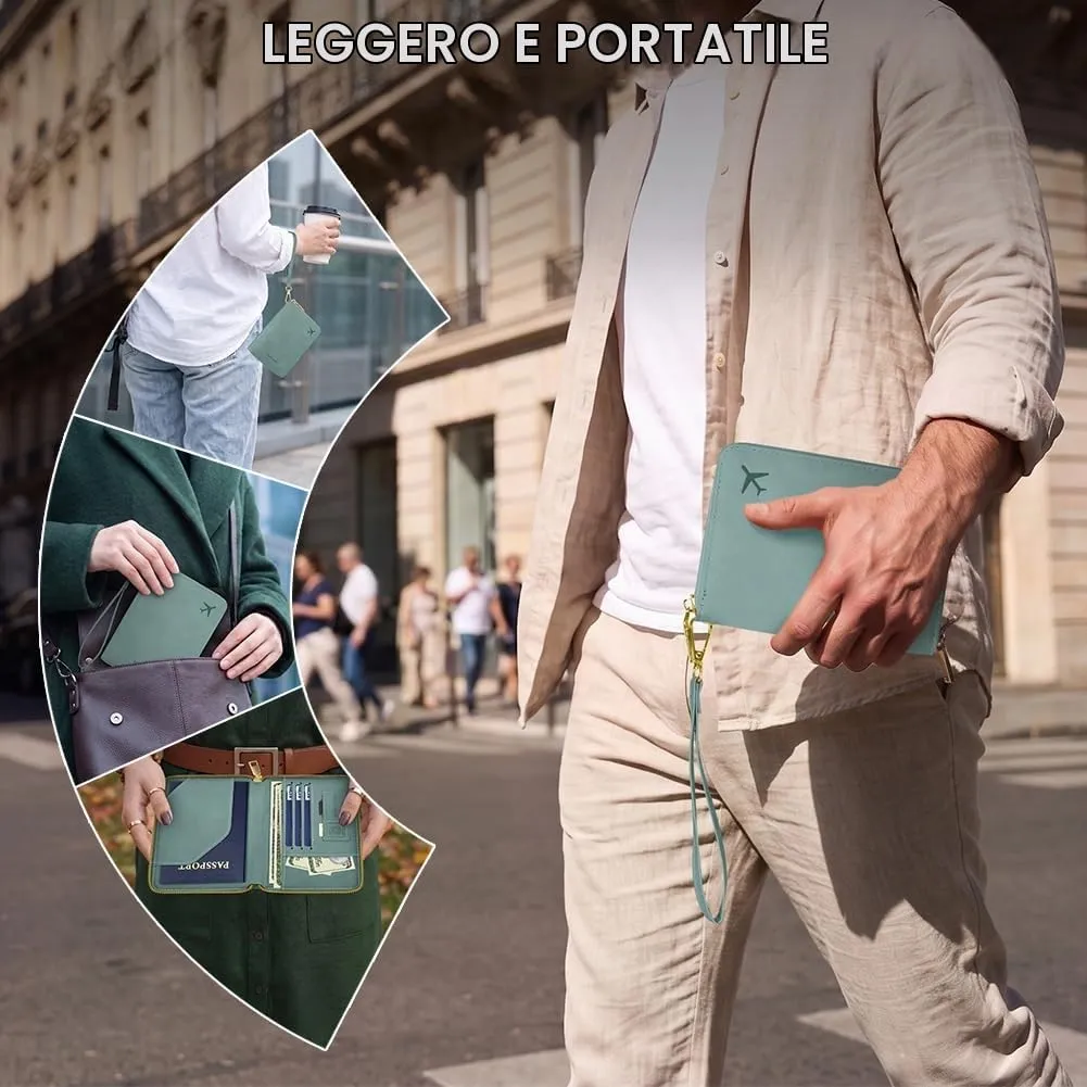 AOOSU Porta Passaporto con Blocco RFID Portafoglio da Viaggio Blu Chiaro - immagine 8