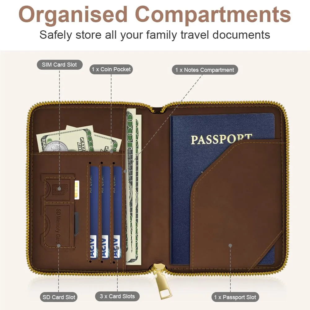 AOOSU Porta Passaporto con Blocco RFID Portafoglio da Viaggio Marrone - immagine 5