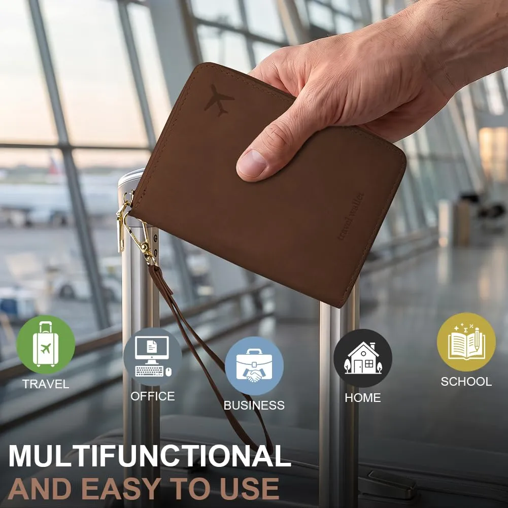 AOOSU Porta Passaporto con Blocco RFID Portafoglio da Viaggio Marrone - immagine 6