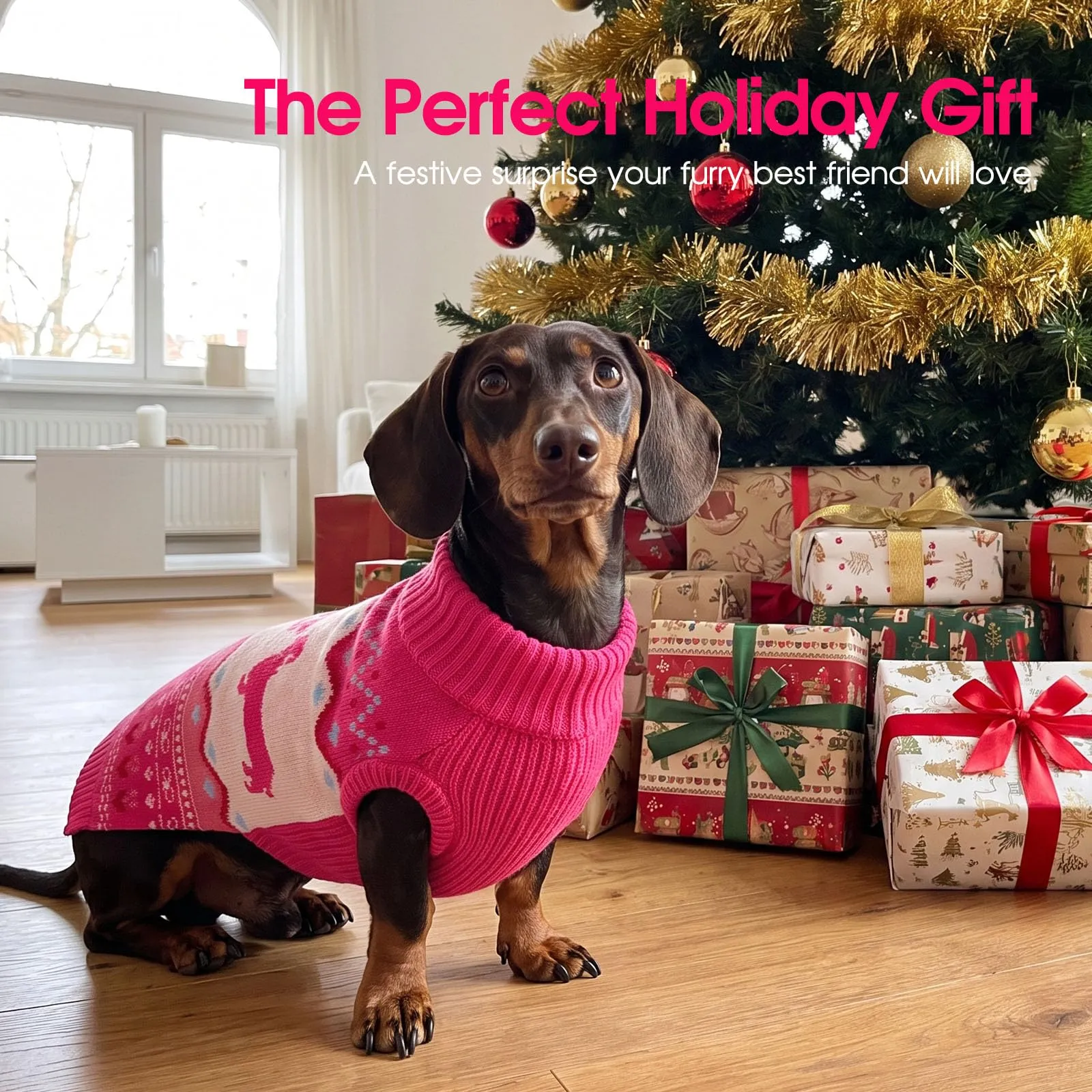 CITÉTOILE Maglione Cane Natale Colle Alto per Bassotto Rosa XL - immagine 5