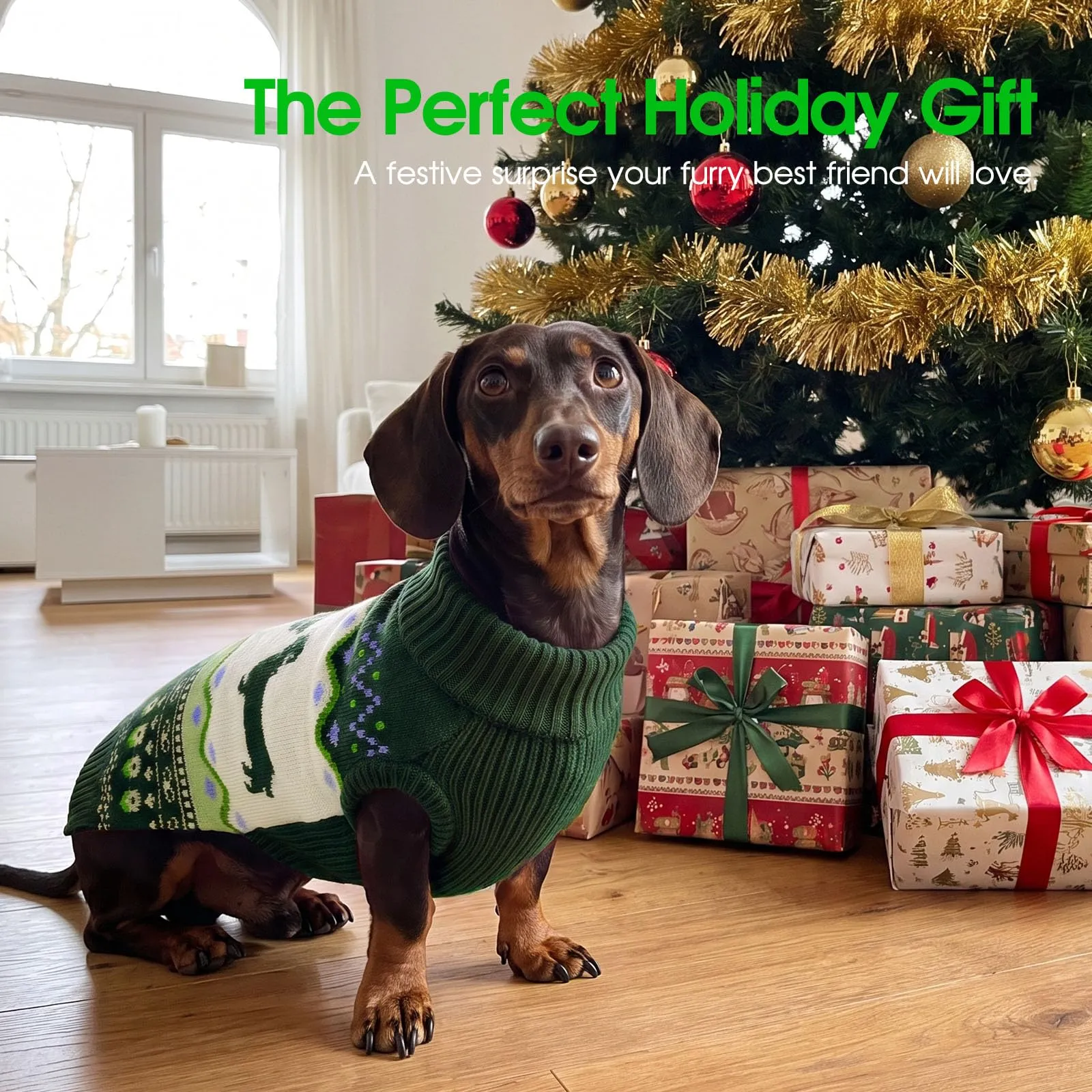CITÉTOILE Maglione Cane Natale Colle Alto per Bassotto Verde S - immagine 4