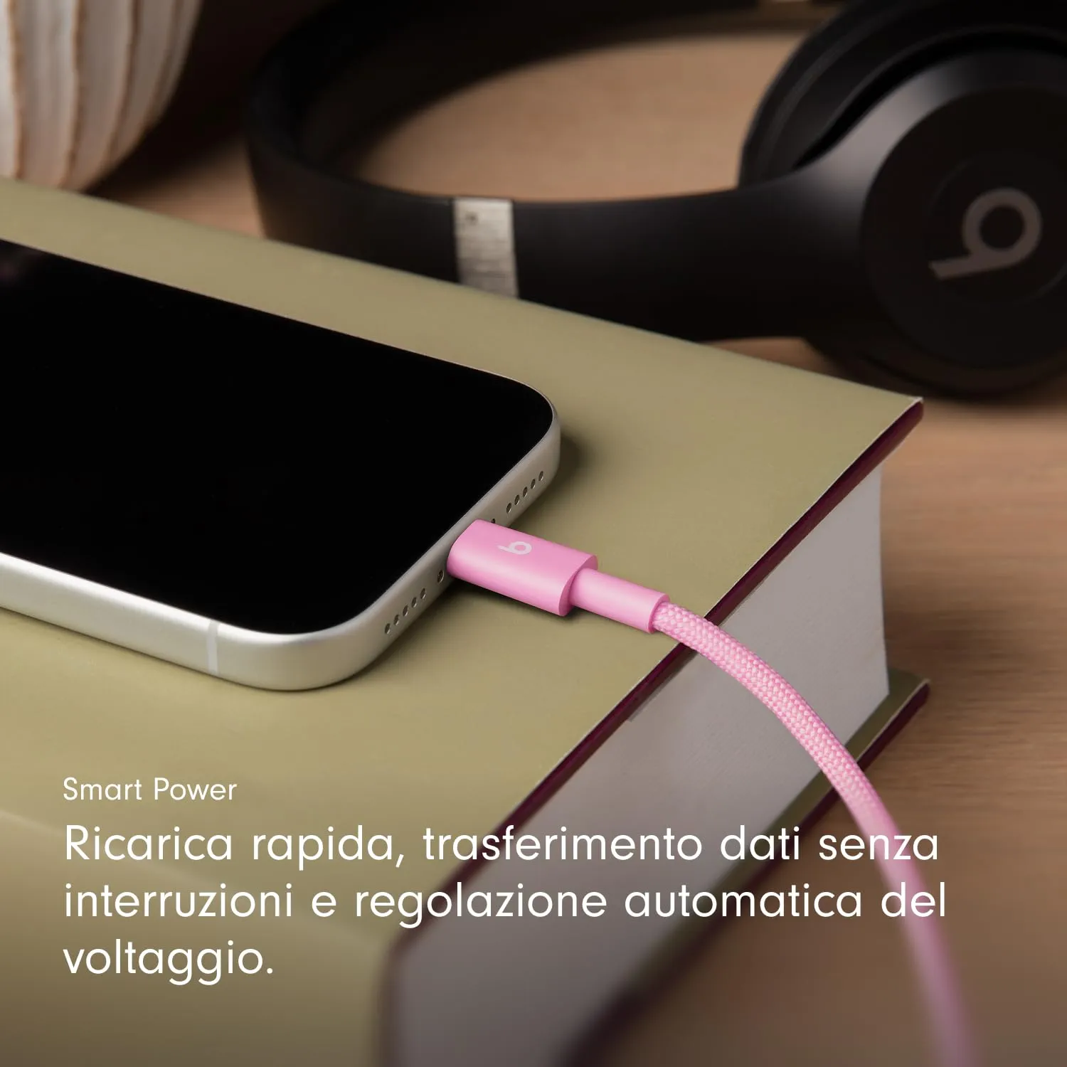 Beats da USB-C a USB-C Cavo in tessuto intrecciato, ricarica rapida, resistente e antigroviglio, caricatore compatibile per dispositivi Apple e Android (1,5 m) - Rosa energico - immagine 3
