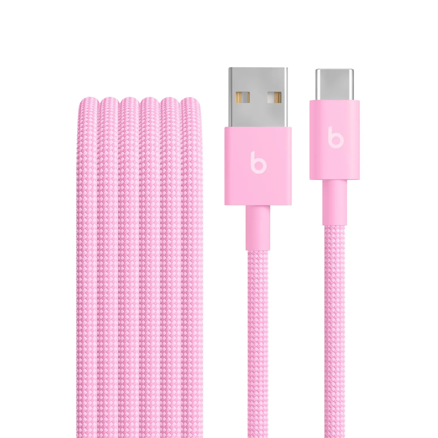Beats da USB-A a USB-C Cavo in tessuto intrecciato, ricarica rapida, resistente e antigroviglio, caricatore compatibile per dispositivi Apple e Android (1,5 m) - Rosa energico - immagine 1