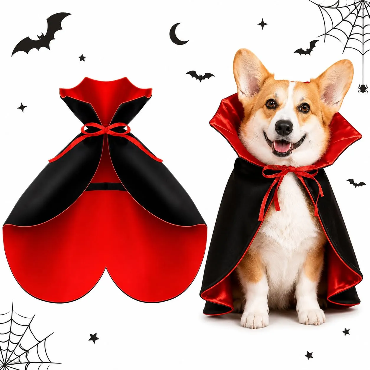 Mantello Vampiro Halloween Cane Gatto Costume Animali Taglie, M - immagine 1