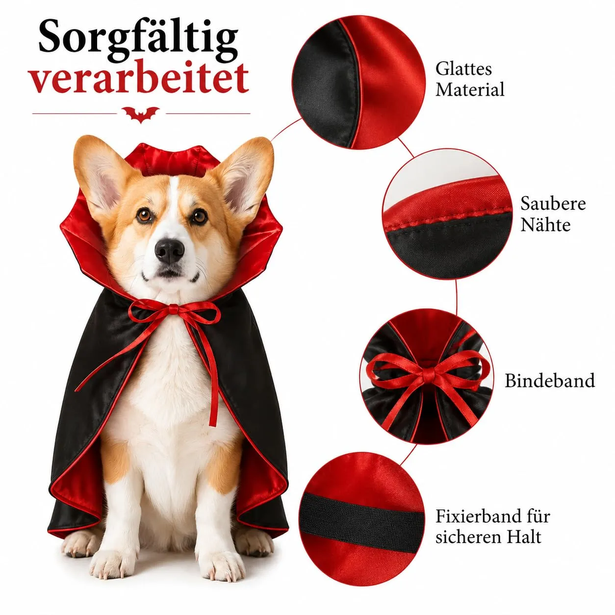 Mantello Vampiro Halloween Cane Gatto Costume Animali Taglie, M - immagine 3