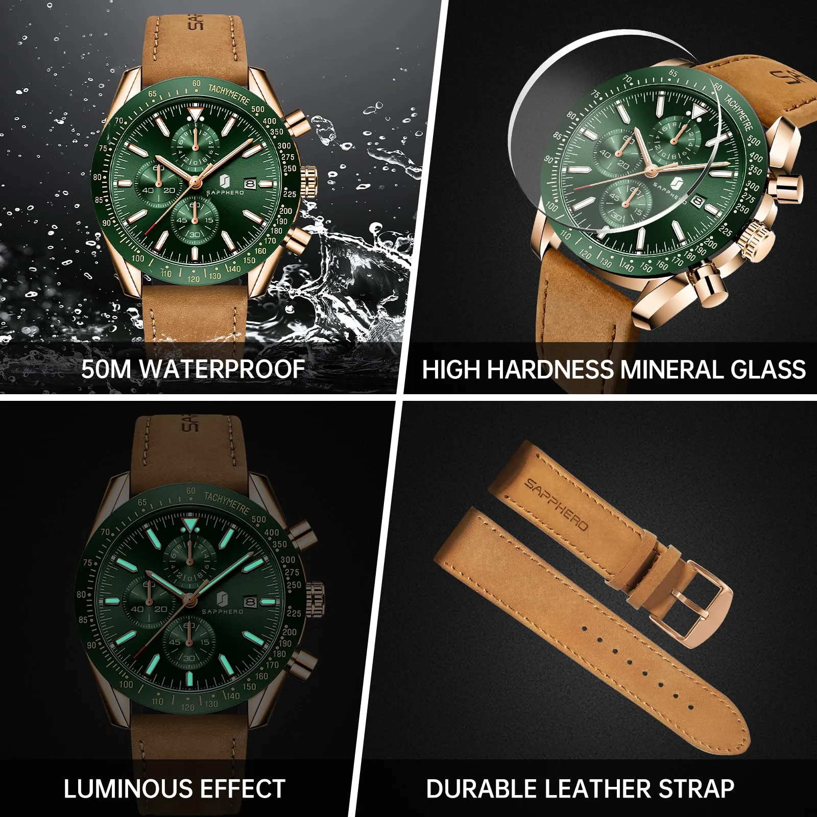 BENYAR BY Orologio Uomo Cronografo Analogico al Quarzo Impermeabile Luminoso Orologio da Polso Sportivo Orologi Regali per Uomo - immagine 4