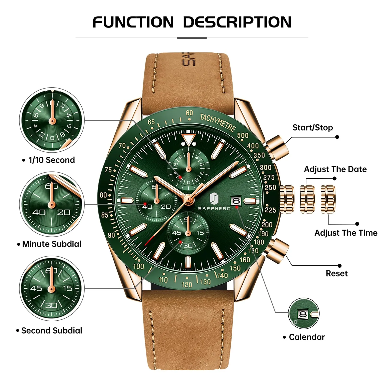 BENYAR BY Orologio Uomo Cronografo Analogico al Quarzo Impermeabile Luminoso Orologio da Polso Sportivo Orologi Regali per Uomo - immagine 6