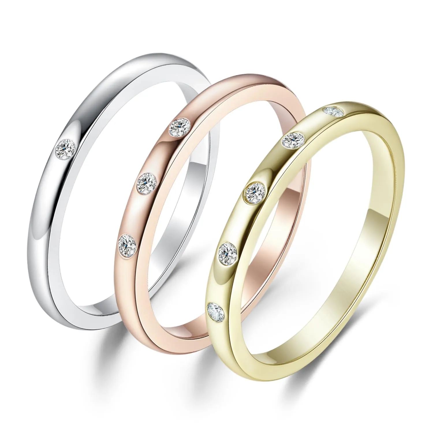 JewelryPalace Classici Anelli Impilabili Donna placcato oro bianco 14K con Cubic Zirconia, Promessa Solitario Anello Rosa Donna a Tre Pietre Anello Dorato con 5 Pietre, Fedi Matrimonio Set Anelli 19.5 - immagine 1