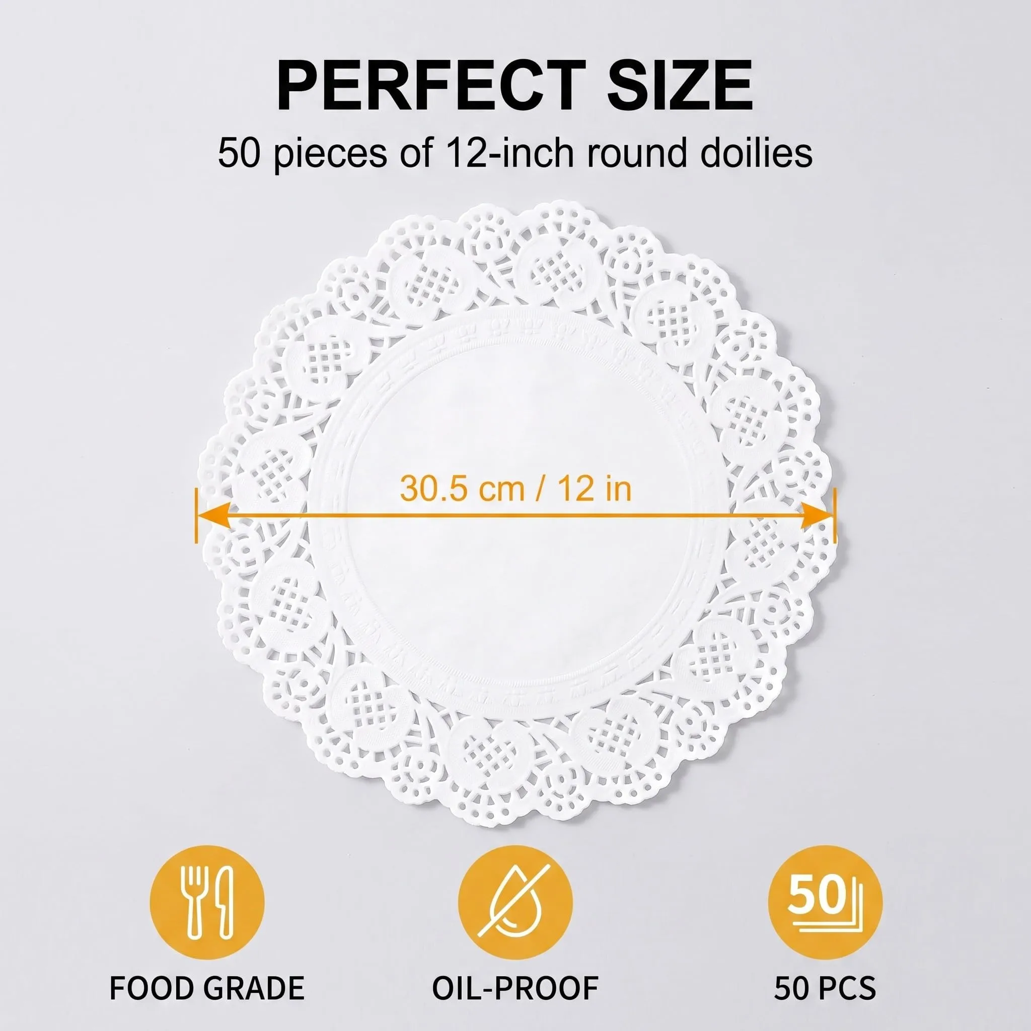 50 Pezzi Tovagliette Rotonde in Carta per Torte, 30.5 cm (12 Pollici) Sottotorta Tondo e Sottopiatti Carta Monouso, Carta Assorbente per Fritti e Dolci, Ideali per Pasticceria e Cucina, Bianco - immagine 7