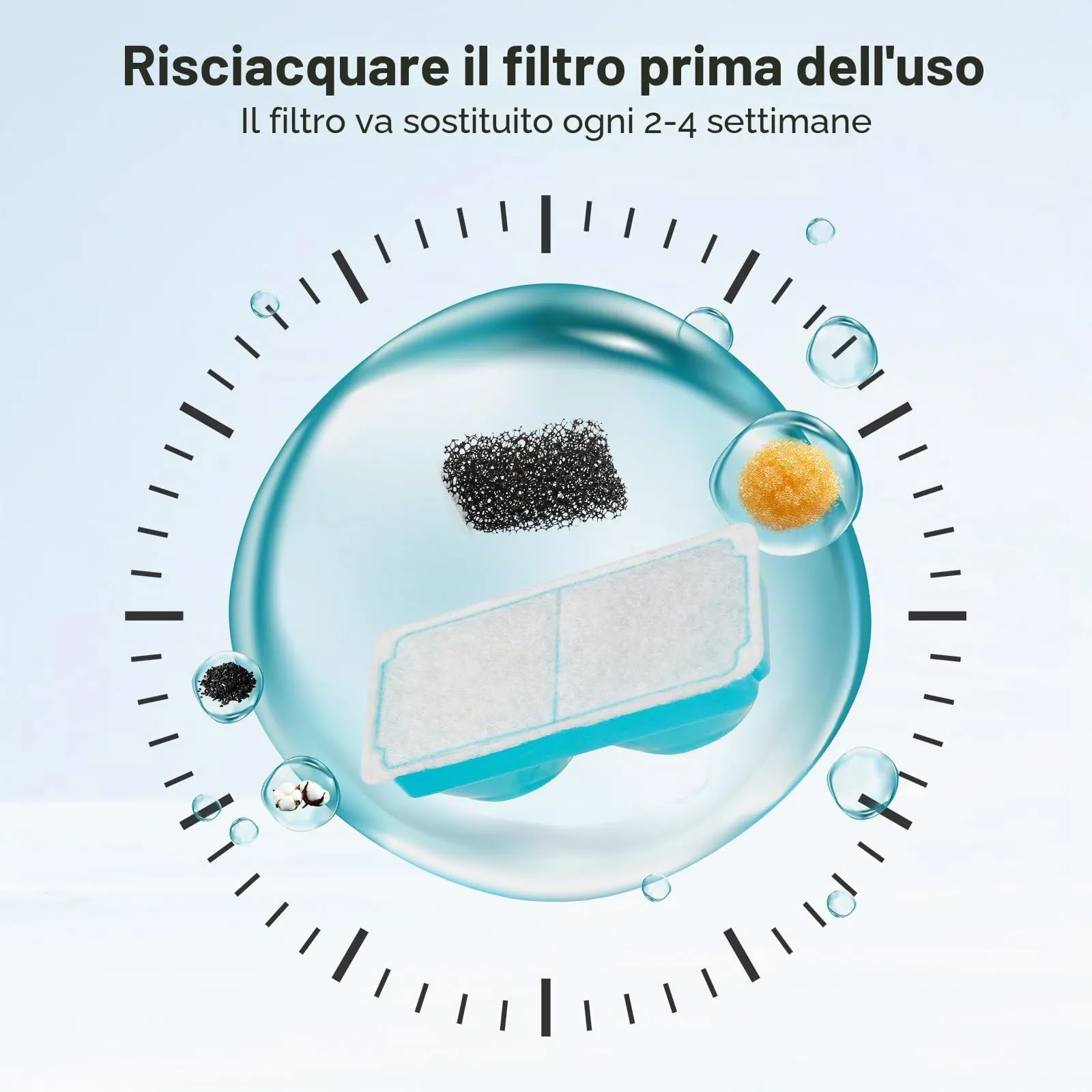 VinDox Fontana per gatti, 9 filtri di ricambio e 9 spugne, compatibile con VinDox NautyPaws OrdasPet, fontana per gatti da 3,2 l, in acciaio inox, senza fili - immagine 4