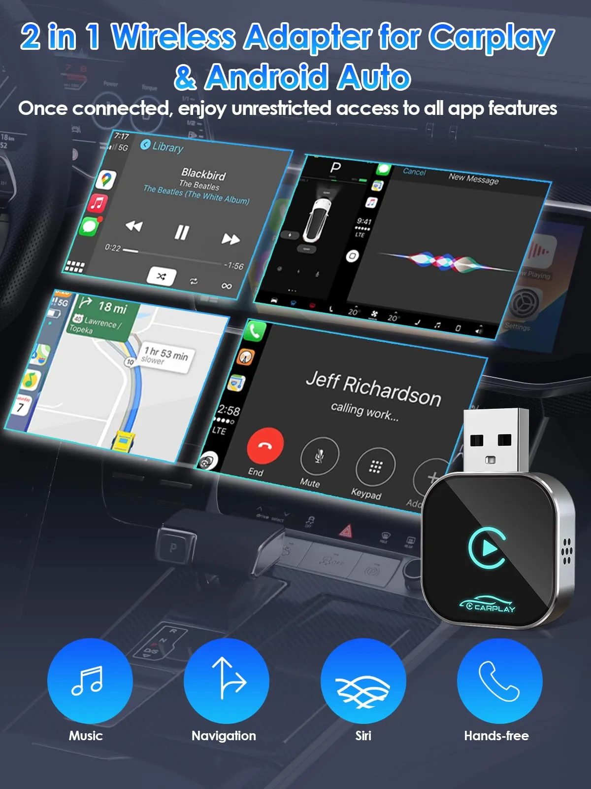 Adattatore Wireless CarPlay e Android Auto USB/Type-C iOS10+ Android11+ - immagine 2