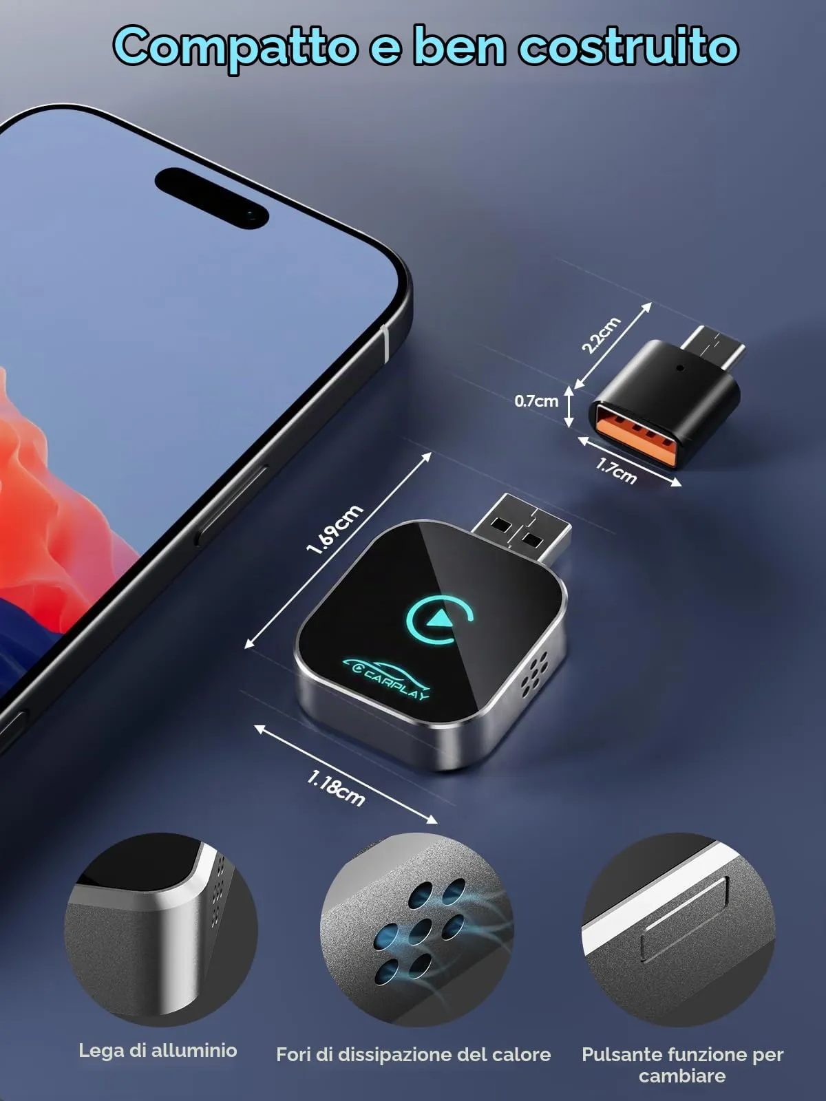 Adattatore Wireless CarPlay e Android Auto USB/Type-C iOS10+ Android11+ - immagine 6