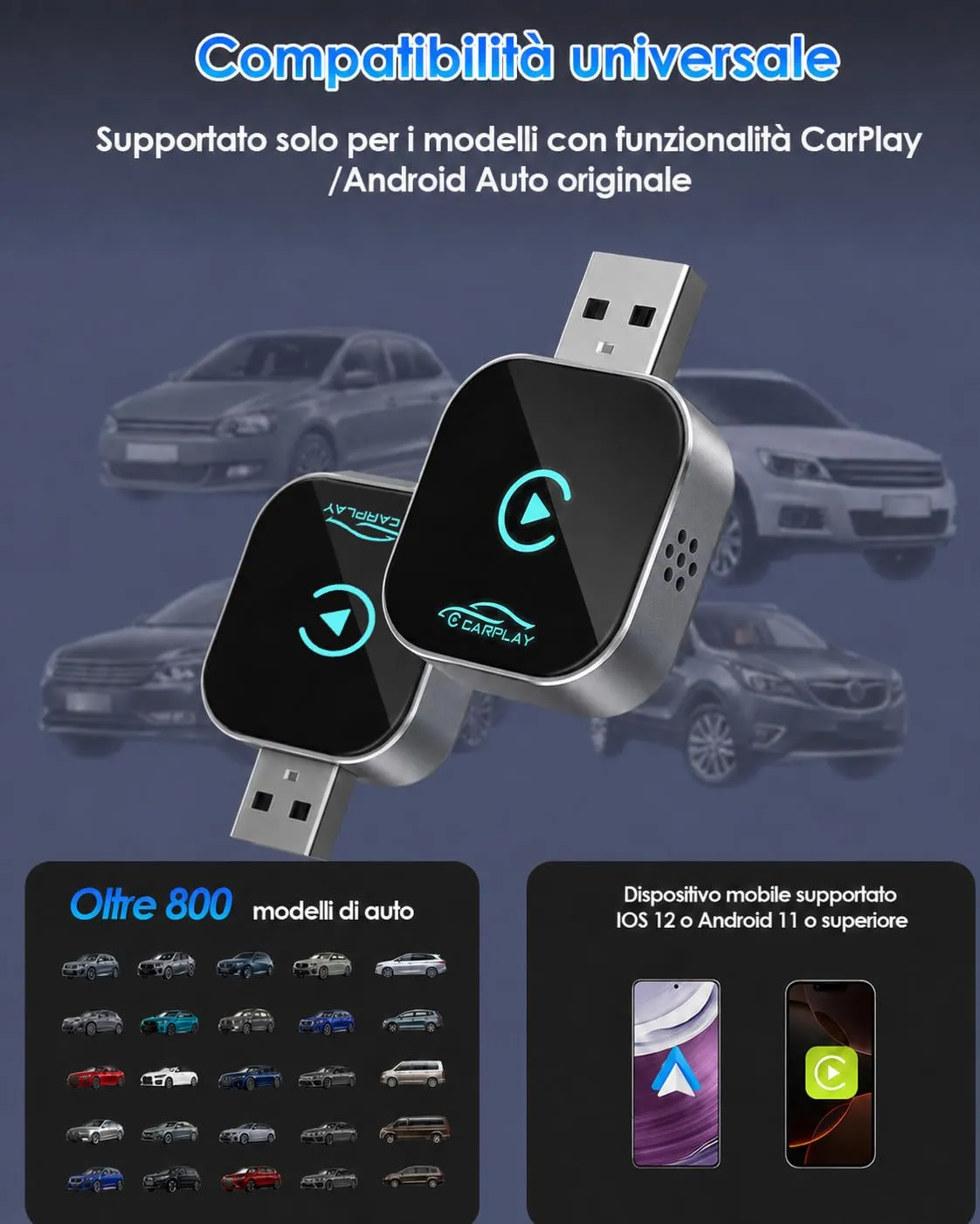 Adattatore Wireless CarPlay e Android Auto USB/Type-C iOS10+ Android11+ - immagine 7