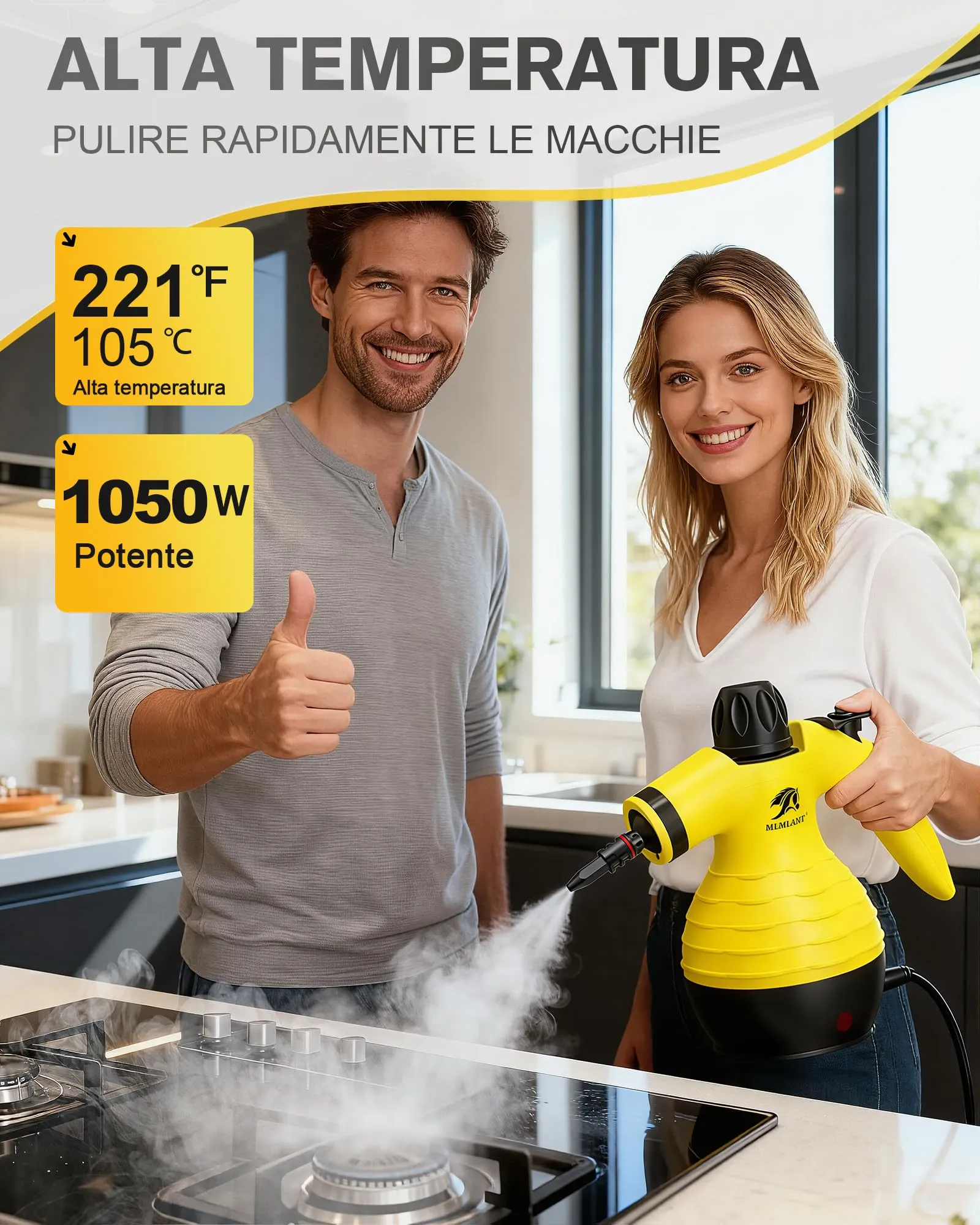 MLMLANT Pulitrice a Vapore Portatile, Steam Cleaner con 10 Accessori - immagine 2