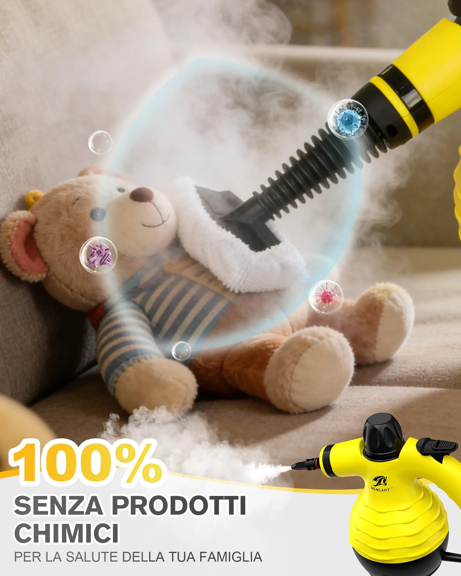 MLMLANT Pulitrice a Vapore Portatile, Steam Cleaner con 10 Accessori - immagine 3