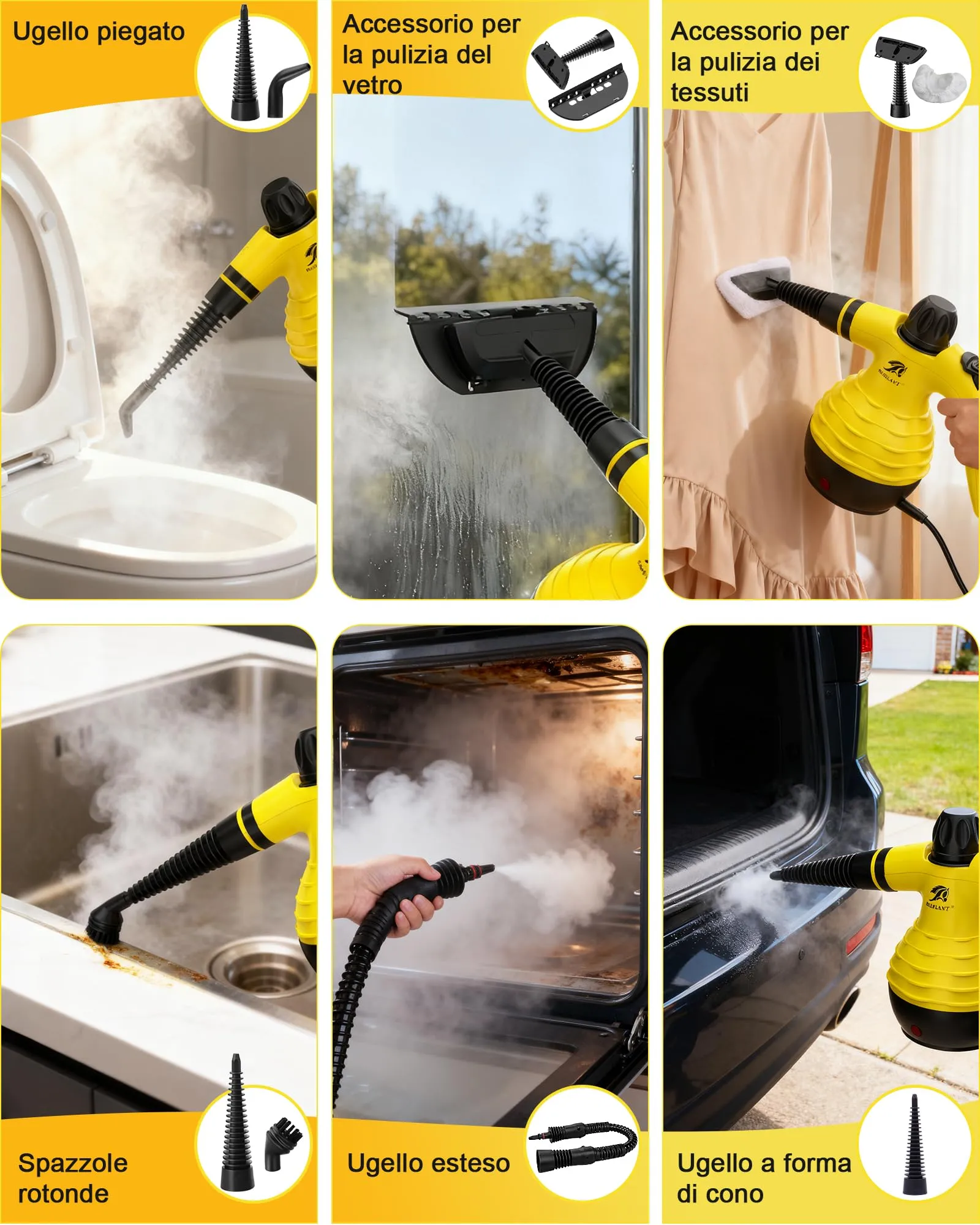 MLMLANT Pulitrice a Vapore Portatile, Steam Cleaner con 10 Accessori - immagine 5