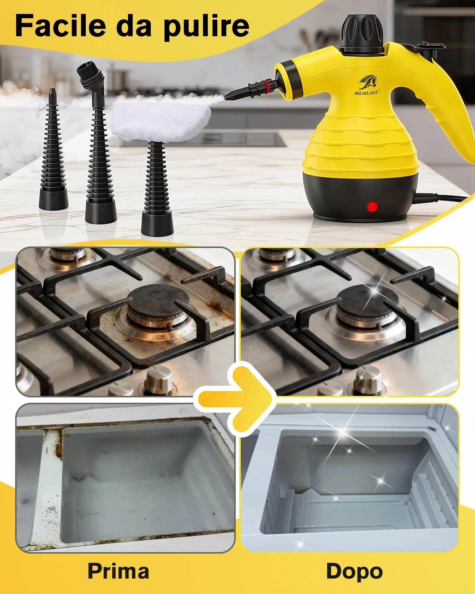 MLMLANT Pulitrice a Vapore Portatile, Steam Cleaner con 10 Accessori - immagine 6