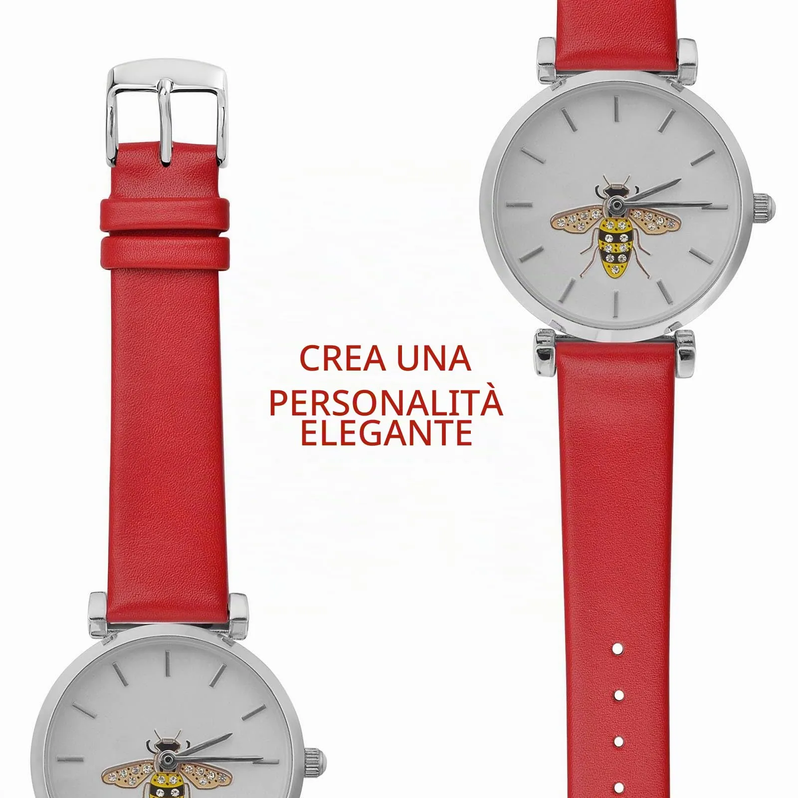 WOCCI 20mm Elegante Cinturino per Orologio con Fibbia Argento (Rosso) - immagine 8