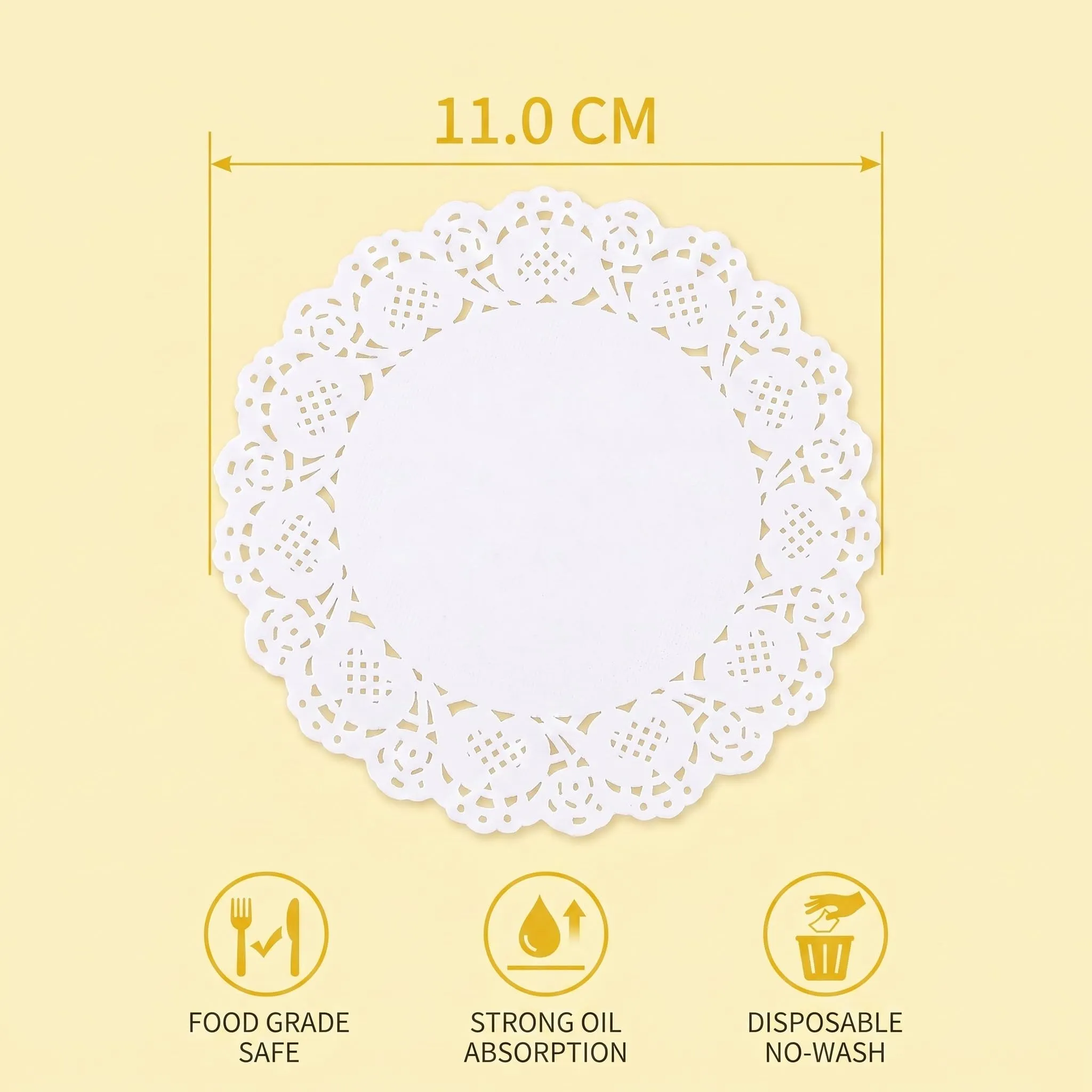280 Centrini di Carta Rotondi 11.4 cm, Sottopiatti in Pizzo Bianco per Dolci e Torte, Tovagliette di Cartas Monouso Eleganti per Decorazione Tavola, Matrimonio e Buffet, Carta Assorbente per Fritti - immagine 5