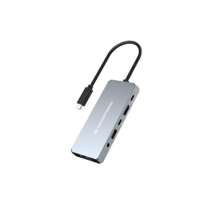 Dock USB-C Conceptronic DONN22G 8K HDMI 2.1 2xUSB-C 100W Ethernet RJ45 Grigio - immagine 1