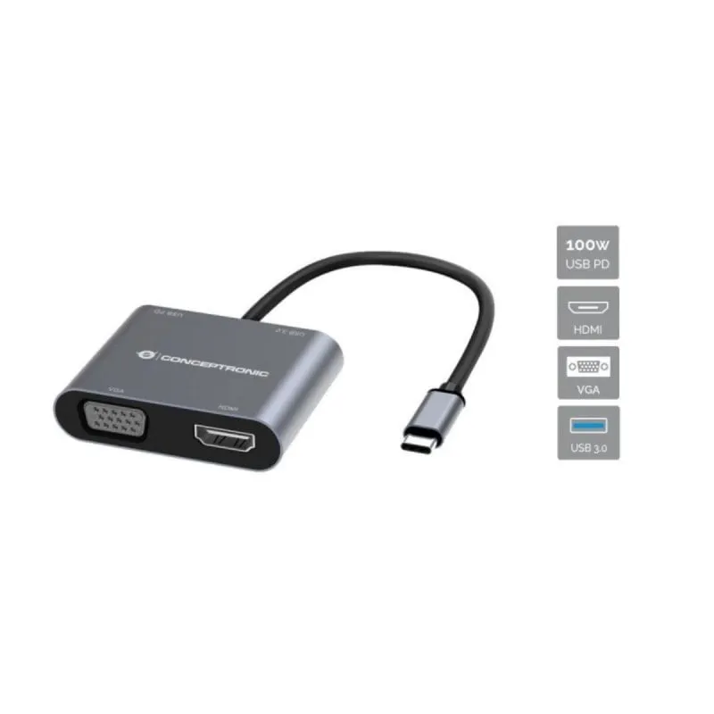 Adattatore Conceptronic DONN16G USB 3.2 Gen 1 Type-C 100W 4K Ultra HD Grigio - immagine 1