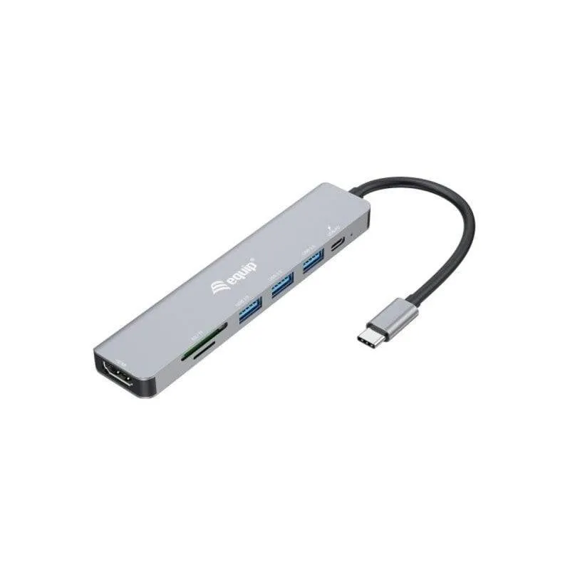 Adattatore USB-C Equip 133494 7 in 1 HDMI 4K 100W PD Alluminio Argento - immagine 1