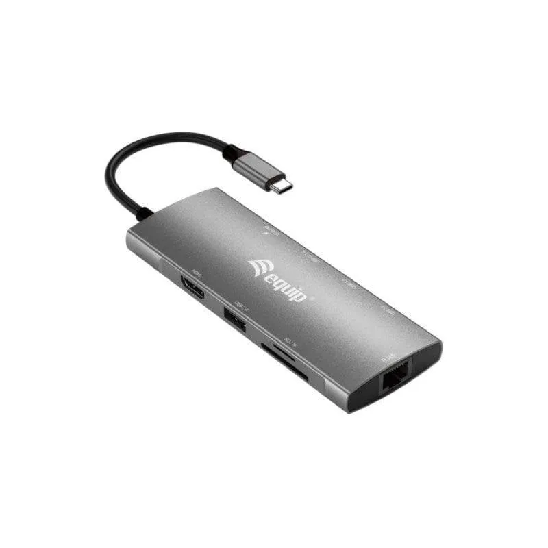 Adattatore USB-C Equip 133695 9-in-1 HDMI 4K 60Hz 100W PD Ethernet Alluminio Grigio - immagine 1